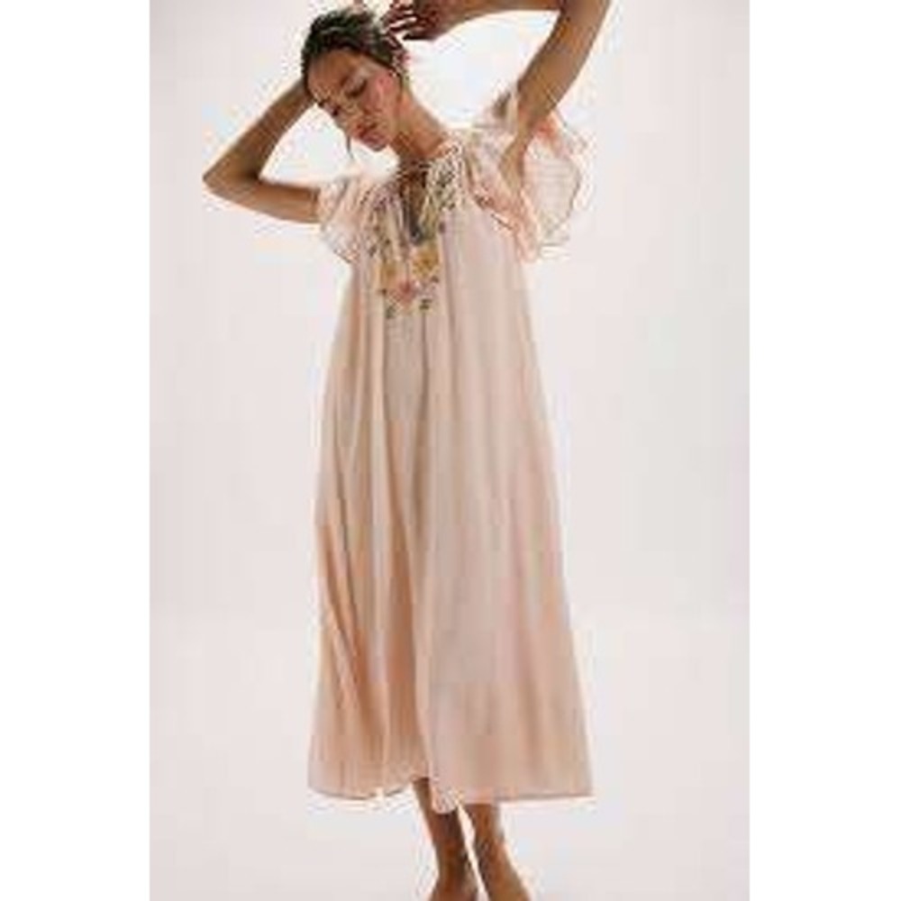 Free People Savannah Rose Embroidered Swiss Dot Maxi Dress XS Pink NWT